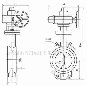對(duì)夾式電動(dòng)蝶閥外形尺寸，安裝圖